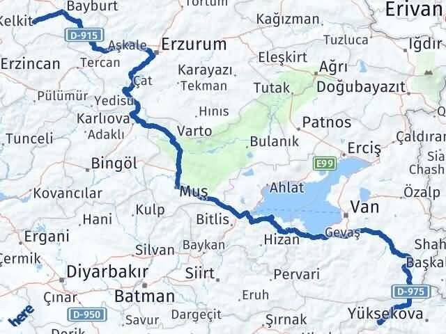 Hakkari Demirözü Bayburt Arası Kaç Km - Yol Haritası