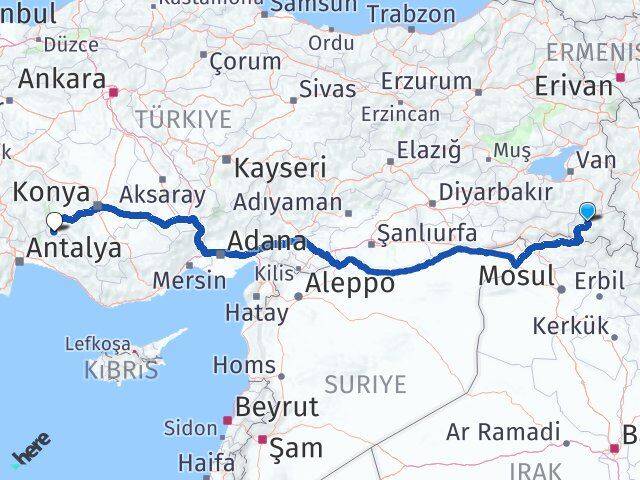 Hakkari Derebucak Konya Arası Kaç Km - Yol Haritası