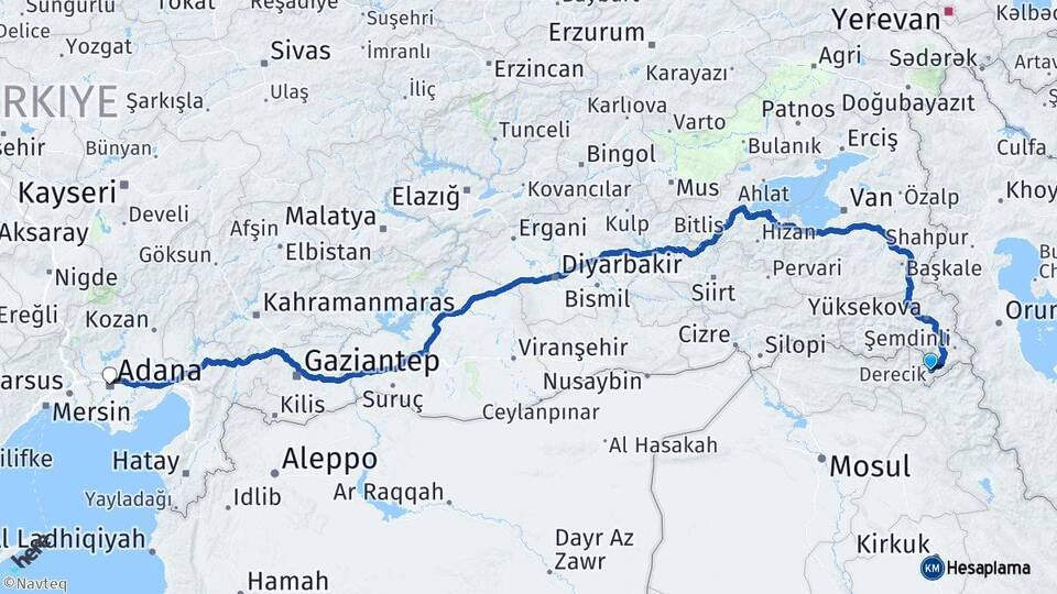 Hakkari Derecik Adana Arası Kaç Km - Yol Haritası