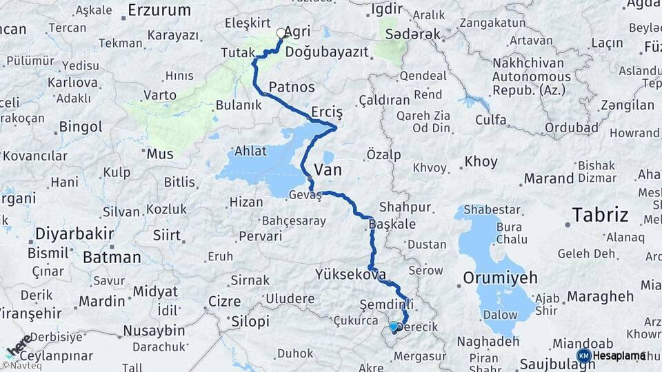 Hakkari Derecik Ağrı Arası Kaç Km - Yol Haritası