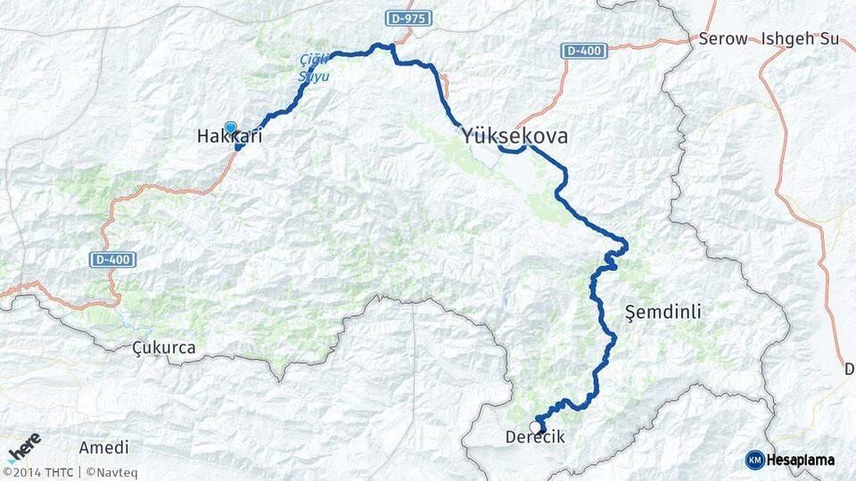 Hakkari Derecik Arası Kaç Km - Yol Haritası