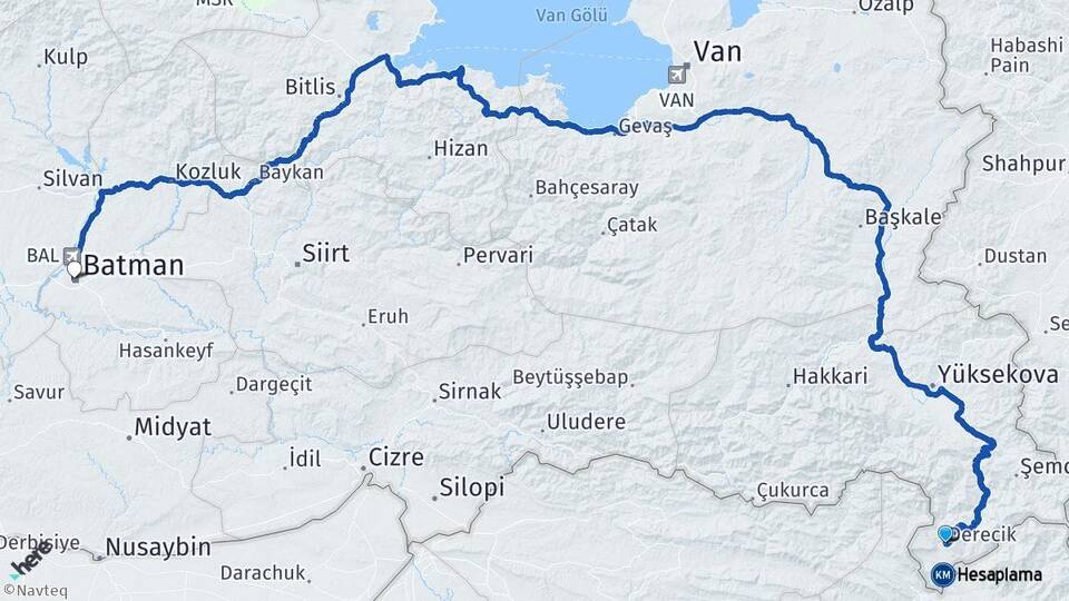 Hakkari Derecik Batman Arası Kaç Km - Yol Haritası