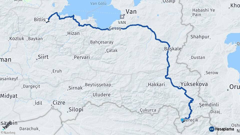 Hakkari Derecik Bitlis Arası Kaç Km - Yol Haritası
