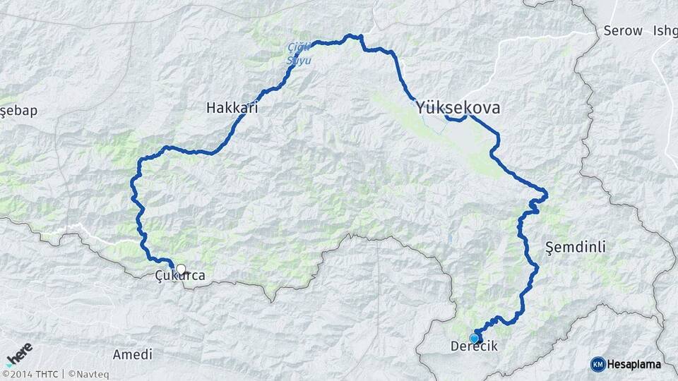 Hakkari Derecik Çukurca Arası Kaç Km - Yol Haritası