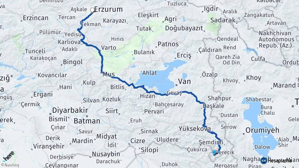 Hakkari Derecik Erzurum Arası Kaç Km - Yol Haritası