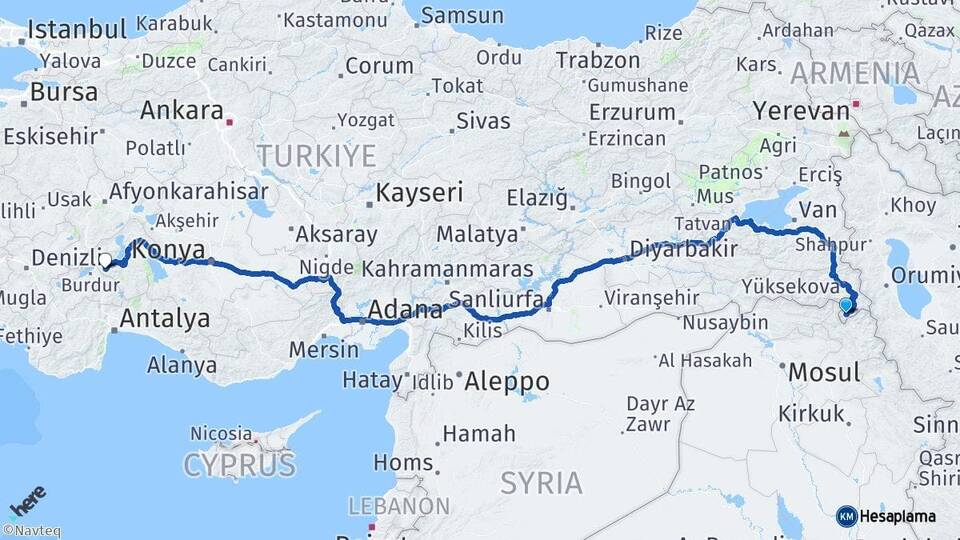 Hakkari Derecik Isparta Arası Kaç Km - Yol Haritası