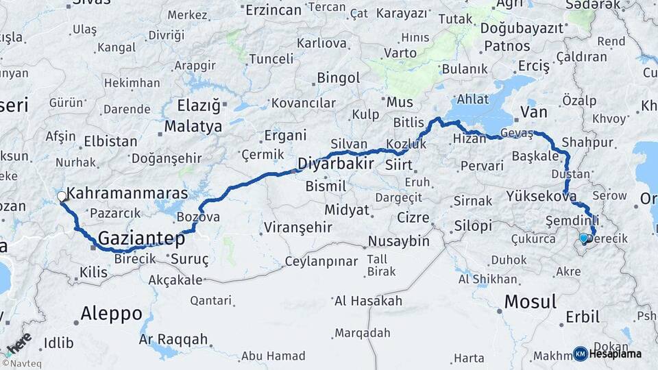Hakkari Derecik Kahramanmaraş Arası Kaç Km - Yol Haritası