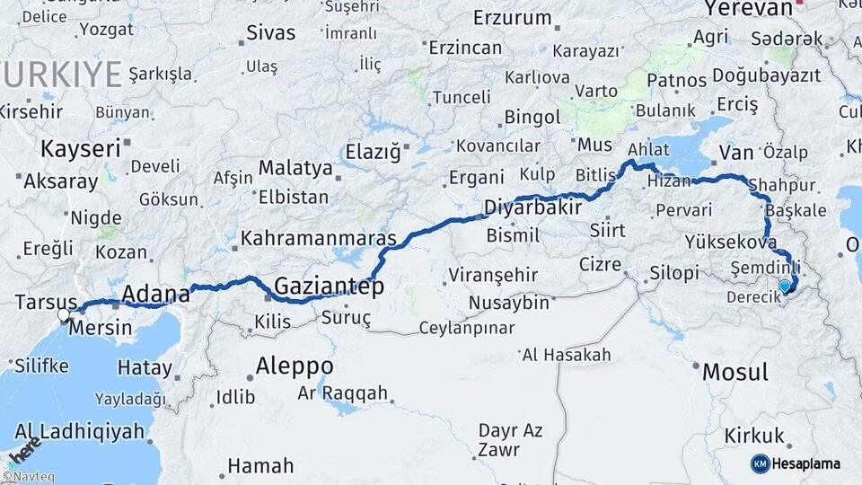 Hakkari Derecik Mersin Arası Kaç Km - Yol Haritası