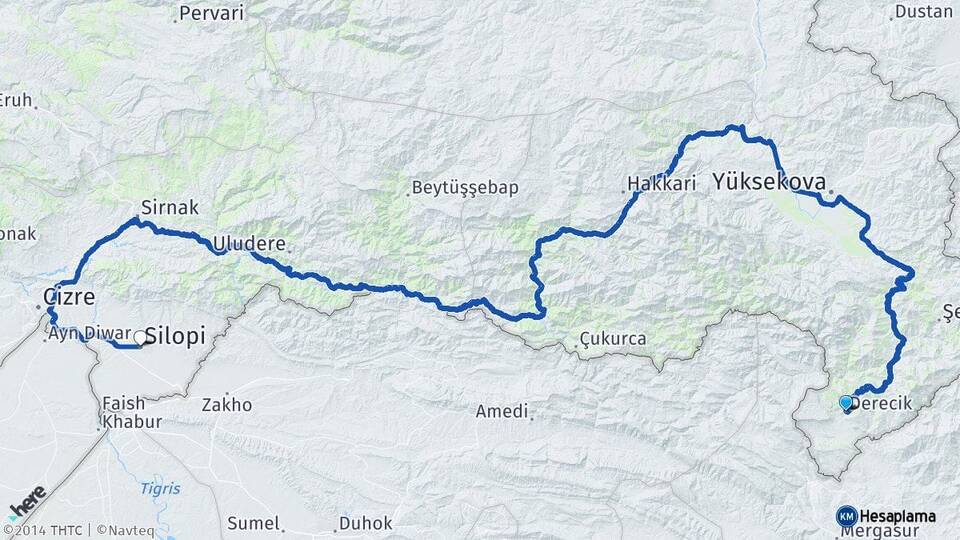 Hakkari Derecik Silopi Şırnak Arası Kaç Km - Yol Haritası