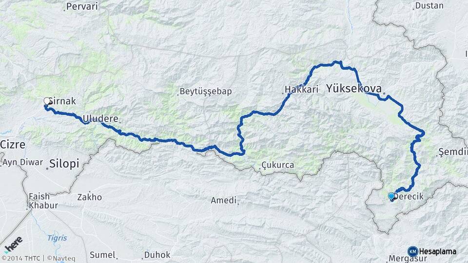 Hakkari Derecik Şırnak Arası Kaç Km - Yol Haritası
