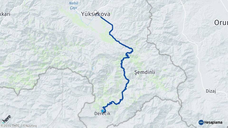 Hakkari Derecik Yüksekova Arası Kaç Km - Yol Haritası