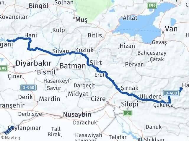 Hakkari Dicle Diyarbakır Arası Kaç Km - Yol Haritası
