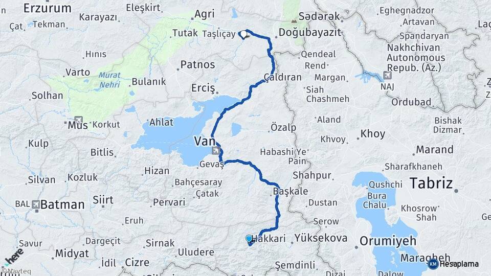 Hakkari Diyadin Ağrı Arası Kaç Km - Yol Haritası