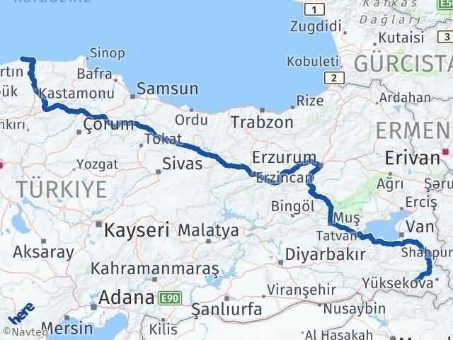 Hakkari Doğanyurt Kastamonu Arası Kaç Km - Yol Haritası