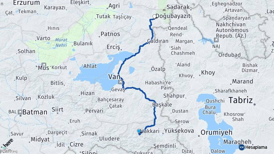 Hakkari Doğubayazıt Ağrı Arası Kaç Km - Yol Haritası