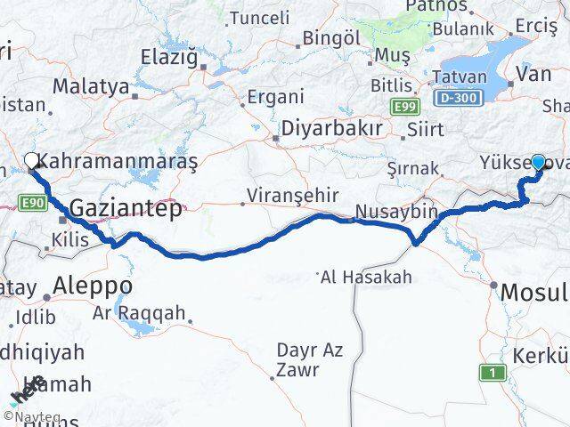 Hakkari Dulkadiroğlu Kahramanmaraş Arası Kaç Km - Yol Haritası