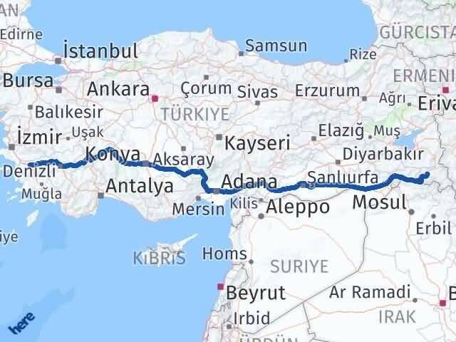 Hakkari Efeler Aydın Arası Kaç Km - Yol Haritası