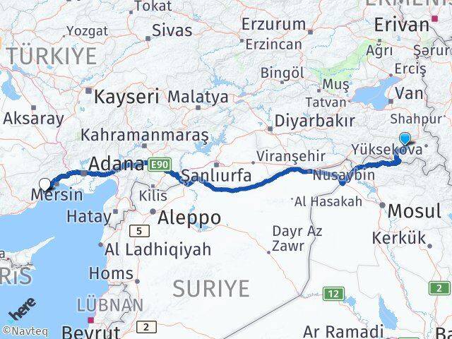Hakkari Erdemli Mersin Arası Kaç Km - Yol Haritası