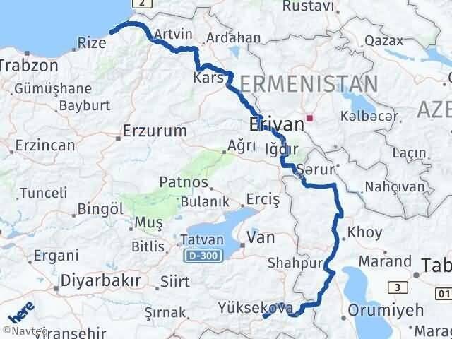 Hakkari Fındıklı Rize Arası Kaç Km - Yol Haritası