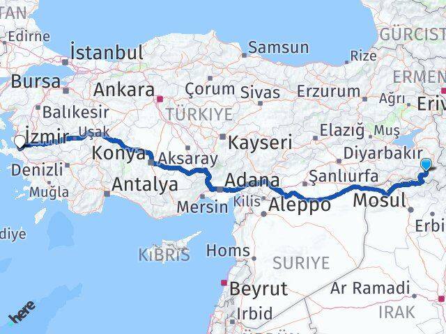 Hakkari Gaziemir İzmir Arası Kaç Km - Yol Haritası