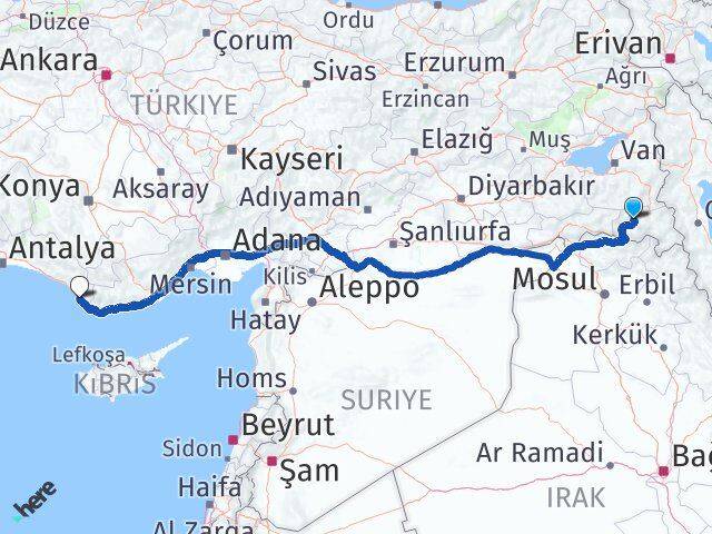 Hakkari Gazipaşa Antalya Arası Kaç Km - Yol Haritası