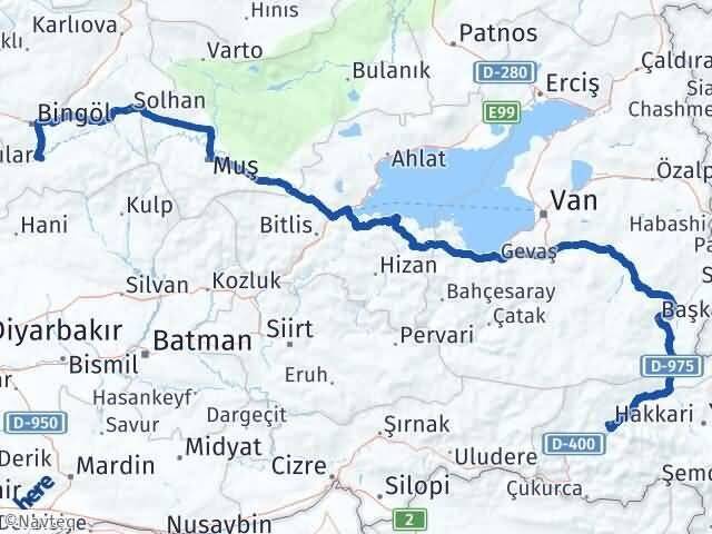 Hakkari Genç Bingöl Arası Kaç Km - Yol Haritası