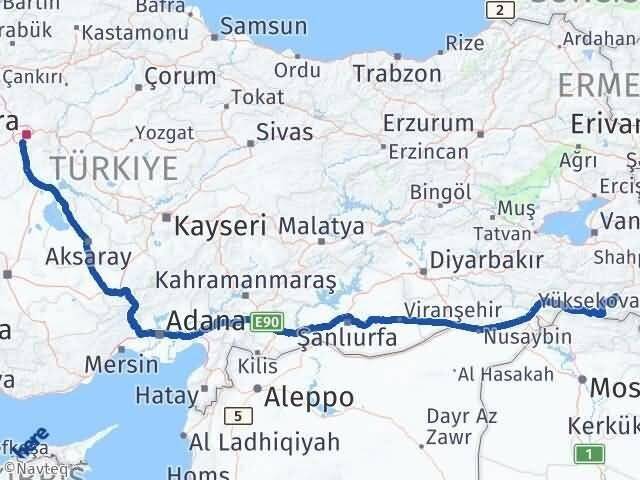Hakkari Gölbaşı Ankara Arası Kaç Km - Yol Haritası