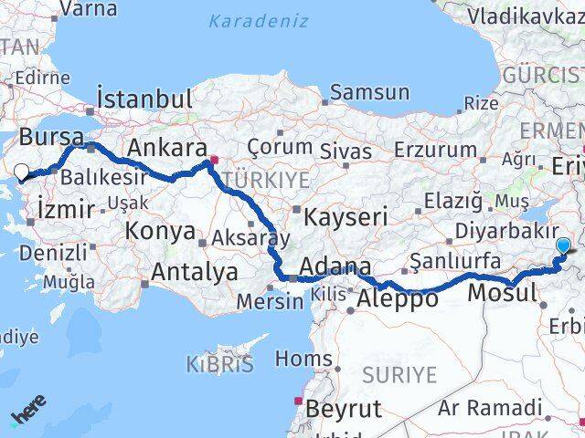 Hakkari Gömeç Balıkesir Arası Kaç Km - Yol Haritası