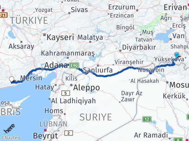 Hakkari Gülnar Mersin Arası Kaç Km - Yol Haritası