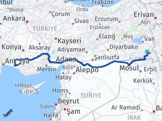 Hakkari Gündoğmuş Antalya Arası Kaç Km - Yol Haritası