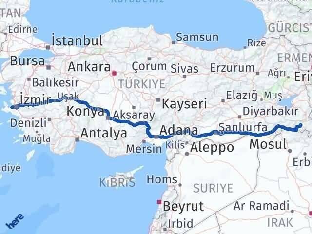 Hakkari Güzelbahçe İzmir Arası Kaç Km - Yol Haritası