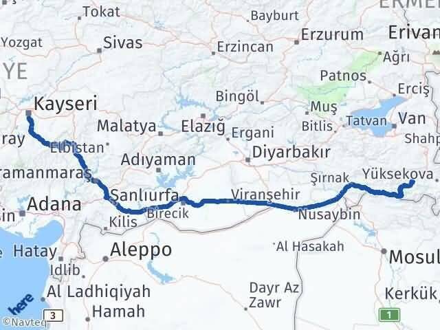 Hakkari Hacılar Kayseri Arası Kaç Km - Yol Haritası