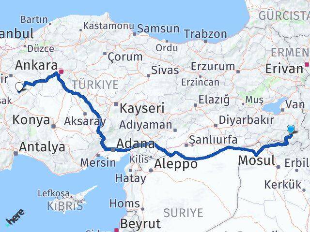 Hakkari Han Eskişehir Arası Kaç Km - Yol Haritası