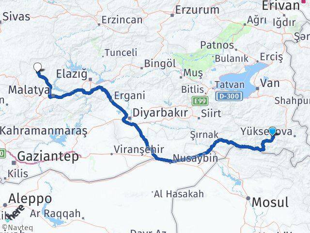 Hakkari Hekimhan Malatya Arası Kaç Km - Yol Haritası