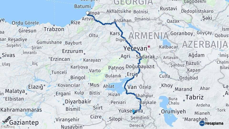 Hakkari Hopa Artvin Arası Kaç Km - Yol Haritası