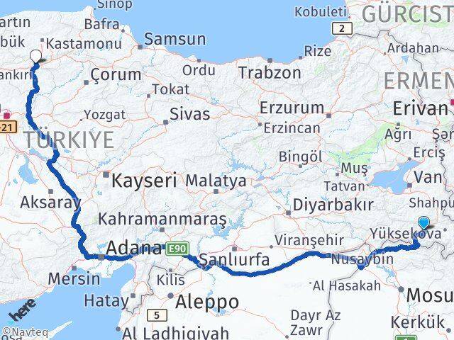 Hakkari Ilgaz Çankırı Arası Kaç Km - Yol Haritası
