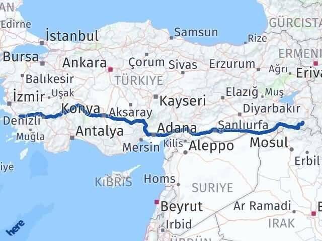Hakkari İncirliova Aydın Arası Kaç Km - Yol Haritası