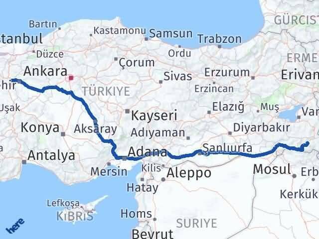 Hakkari İnönü Eskişehir Arası Kaç Km - Yol Haritası