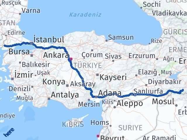 Hakkari İpsala Edirne Arası Kaç Km - Yol Haritası
