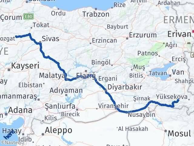 Hakkari Kadışehri Yozgat Arası Kaç Km - Yol Haritası