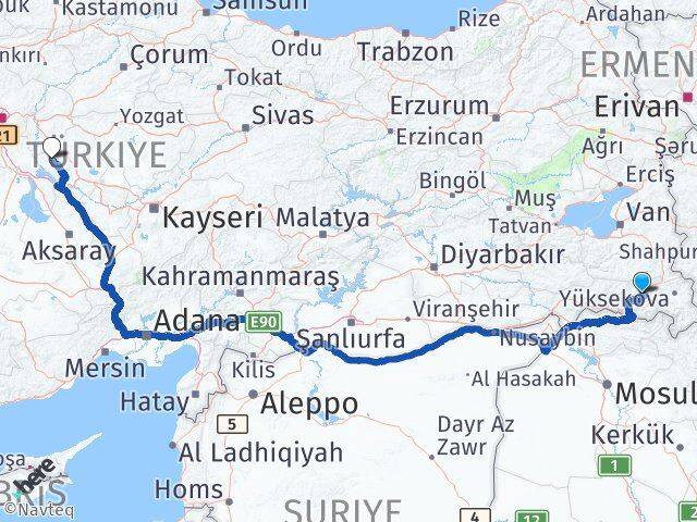 Hakkari Kaman Kırşehir Arası Kaç Km - Yol Haritası