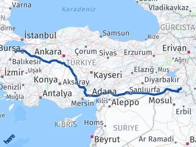Hakkari Karacabey Bursa Arası Kaç Km - Yol Haritası