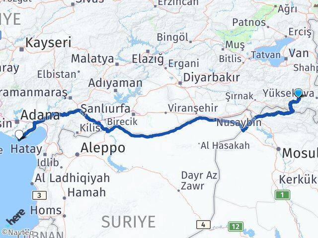 Hakkari Karataş Adana Arası Kaç Km - Yol Haritası