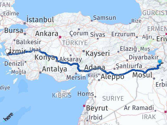 Hakkari Karşıyaka İzmir Arası Kaç Km - Yol Haritası