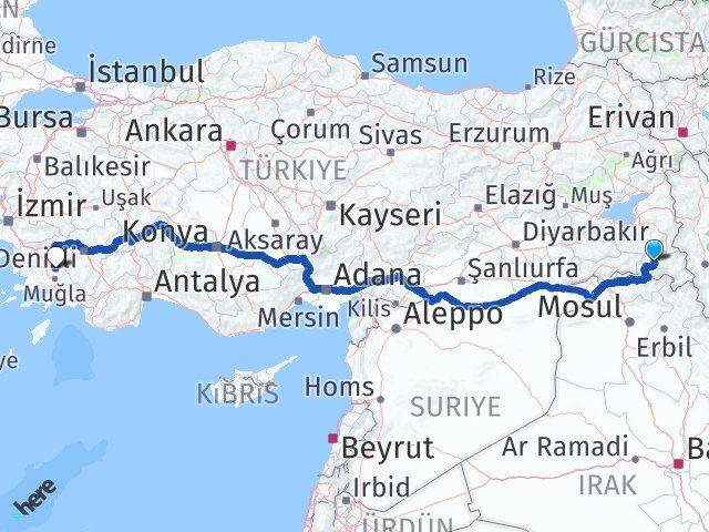 Hakkari Kavaklıdere Muğla Arası Kaç Km - Yol Haritası