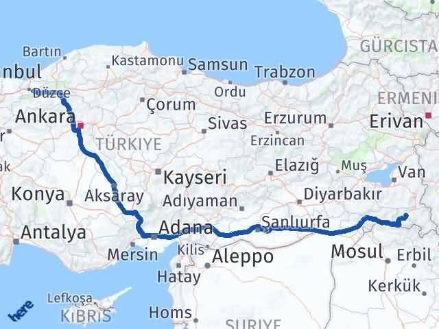 Hakkari Kaynaşlı Düzce Arası Kaç Km - Yol Haritası