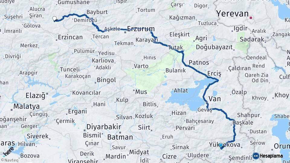 Hakkari Kelkit Gümüşhane Arası Kaç Km - Yol Haritası