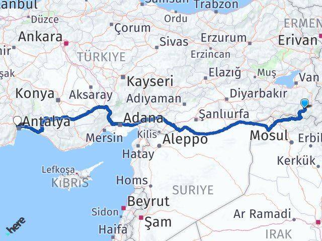 Hakkari Kepez Antalya Arası Kaç Km - Yol Haritası