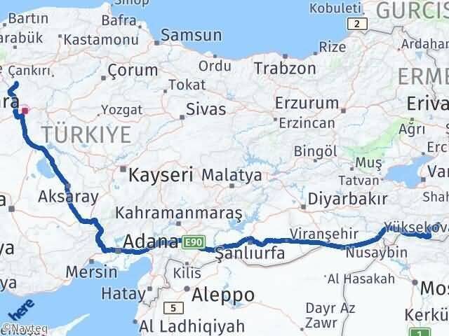 Hakkari Kızılcahamam Ankara Arası Kaç Km - Yol Haritası