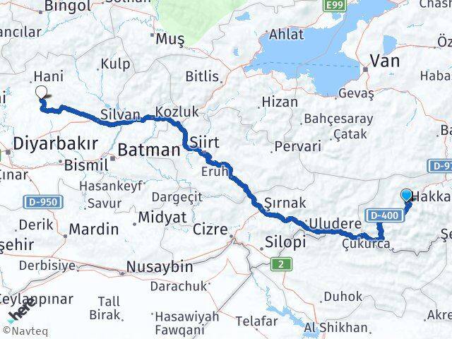 Hakkari Kocaköy Diyarbakır Arası Kaç Km - Yol Haritası